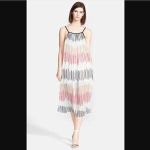 Alice Olivia Dress Womens Large Striped Silk Pleated Tank Resort Artsy Flowy Lux
